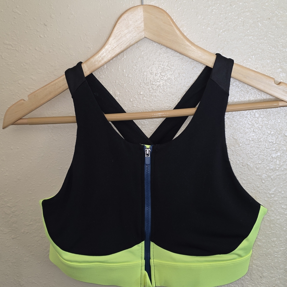 Fabletics Black and Neon Yellow Sports Bra